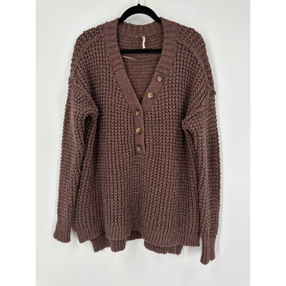 Free People Sweaters - Free People Whistle Slouchy Thermal Henley Sweater Brown Size Medium